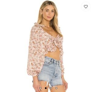 Tularosa Bristol Top XS Dried Rose Floral Cropped Tie Front Peasant‎